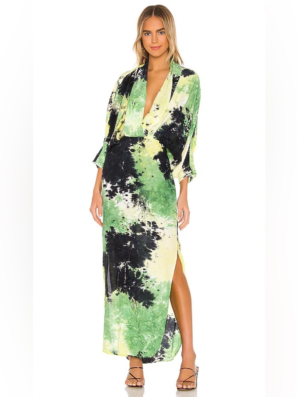 Revolve S/W/F Spell Blouson Midi Dress Medium Green Tie Dye Dramatic Drape